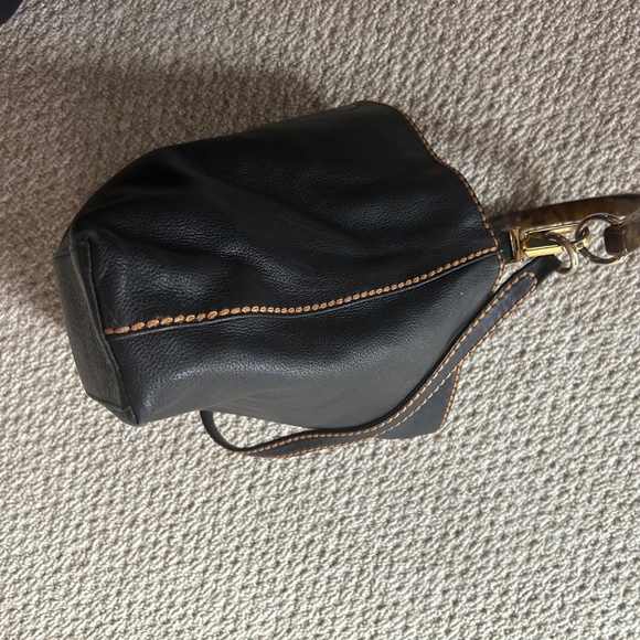 Plinio Visona Black Leather Handbag Italy Reversible Detachable Handles - Picture 3 of 4